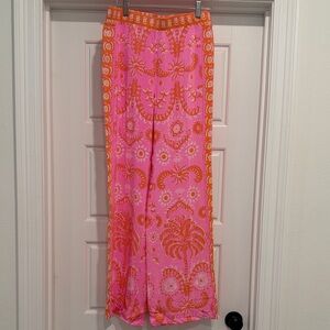 Lilly Pulitzer Pink and Orange Tropical-Print Wide Leg Pants